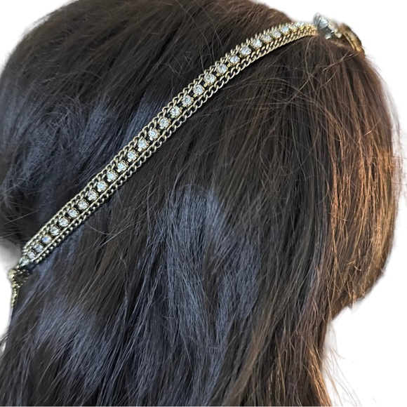 Betsey Johnson gold rose and rhinestones headband - Picture 4 of 5
